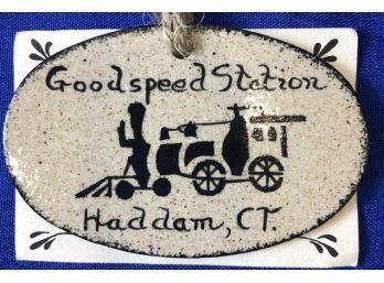 Handmade Salt Glaze Ornament - Signed By Artist - Depicting Good Speed Station Old Locomotive