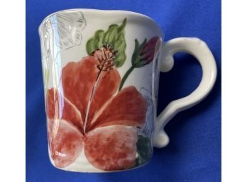 Lovely Poinsettia Flared Design Mug With Curvy Edge Detail At Rim