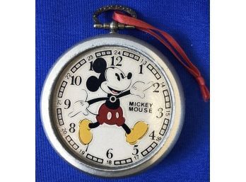 Mickey Mouse Wooden Pocket Watch Christmas Ornament - Signed 'Disney'