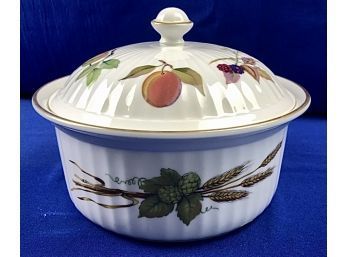 Large Royal Worcester Covered Casserole Signed 'Evesham'