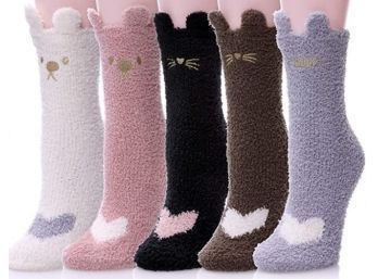 New! Cozy Microfiber Slipper Socks - 5 Pairs