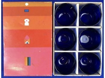 Mid- Century Nuutajarvi Notsjo Glasses  - Original Boxed Set - Cobalt Blue - Fantastic Original Box - Finland