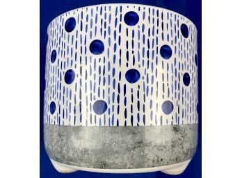 Contemporary Blue & White Footed Cache Pot