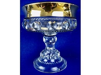 Early American Pressed Glass Compote With Gold Border