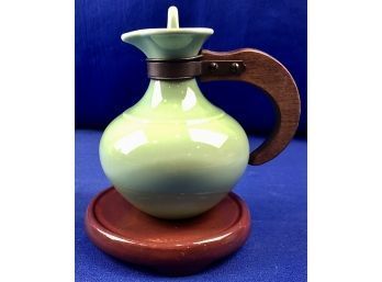 Vintage Gladding McBean - Franciscan - Made In California Ceramic Carafe With Wood Handle & Trivet - Signed