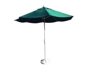 Patio Umbrella With Base - Signed 'Sunbrella' & 'Treasure Garden'