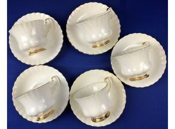 Royal Albert Bone China - 'Val D'Or' Pattern - Five Tea Cups & Six Saucers