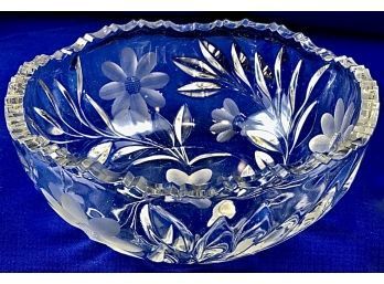 Vintage American Cut Glass Bowl - Sawtooth Border - 8' Diam- Matches Smaller Bowls In This Sale