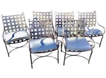 Outstanding - Six Wrought Iron Outdoor Arm Chairs With Cushions - Great Original Finish