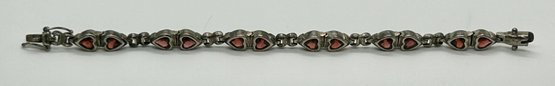 Sterling Silver And Red Stone Heart Vintage Thai Bracelet #73