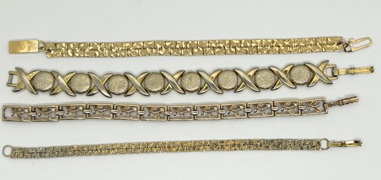 Gold Nugget (2), XO, And Flower Link With Rhinestone Gold Tone Bracelets #562