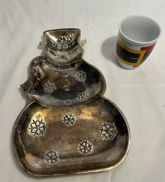 International Silver Company Snowman Serving Dish And Snowman Mug