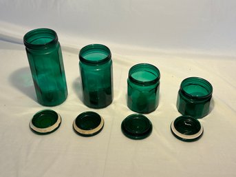 Vintage Green Glass Storage Jars