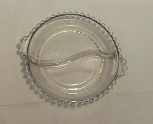 Candlewick Imperial Glass Beaded Divided Dish W Dual Handles 7 1/2