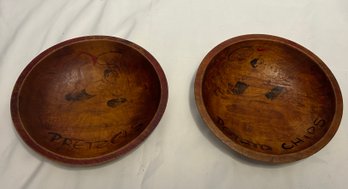 Vintage Wooden Hand Painted Pretzel And Popcorn Bowls