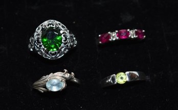 Lot Of 4 Sterling Colored Stone Rings #137