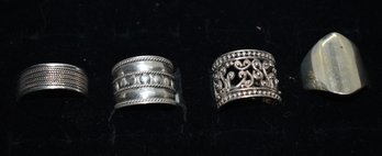 Lot Of 4 Sterling Wide Band Rings #134