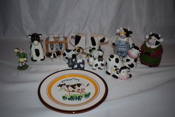 Everything Cows Lot- Salt & Pepper Shakers, Small Figurines And Stangl Plate