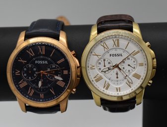 Fossil Watches Mens Navy And Brown Leather #741