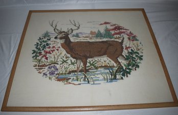 McCall's Needlepoint Cross Stitch Deer Buck Pattern 1981 In Wood Frame