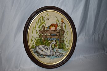 Vintage Hummel Crewel Needlepoint Framed Art