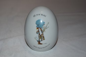 Vintage Porcelain Holly Hobbie 'fill Your Life With Happiness' Egg