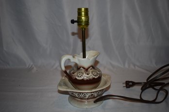 Vintage Water Pitcher Wash Basin White And Brown Ceramic Table Lamp