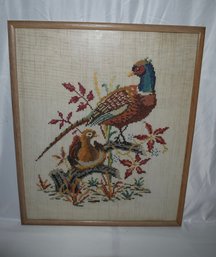 Vintage 1947 Cross Stitch Bird Pheasant Wooden Framed Olga Granken Bezverkov