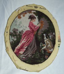 Woman And Dog In Garden Needlepoint