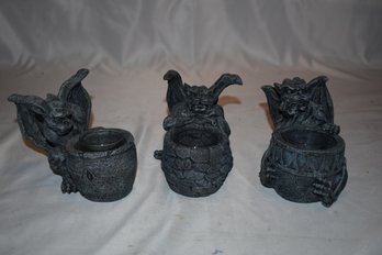 Veronese Summit Collection Hand Painted Gargoyle Candle Holder Lot (3)