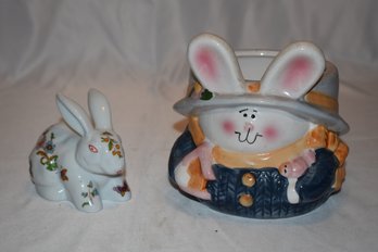 Trina Porcelain Rabbit And Easter Bunny Jar/planter Lot #400