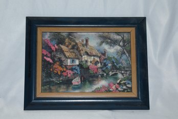 Embroidered Cottage Picture Framed