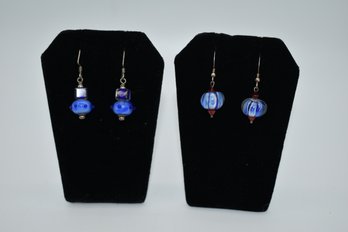 Blue Glass Earrings 2 Pairs #693