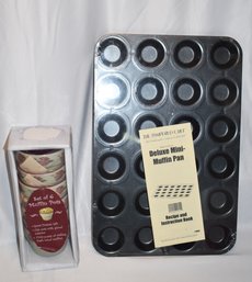 The Pampered Chef Deluxe Mini-muffin Pan And Set Of 6 Clay Muffin Pots New In Packaging