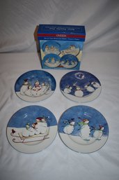 Oneida Snow Family Fun Set Of Four Stoneware Salad Dessert Plates Lot 2 Of 2