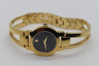 Movado Amorosa Black Museum Dial 7654257 Gold Tone Bangle Watch #520