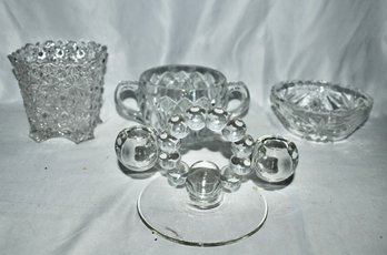 Imperial Glass Bubble Candle Stick Holder With Vintage Cut Glass Bowls Lot #439