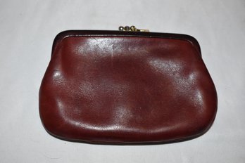 Coach Vintage Burgundy Taupe Leather Double Kisslock Coin Purse