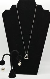 Sterling Heart Necklace With Sterling Heart Earrings #73