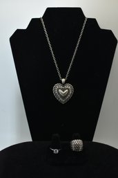 Heart Necklace And Silver Colored Rings #92