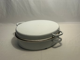 Heavy White Enamelware Roasting Pan