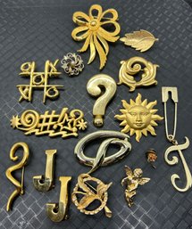 Gold Tone Costume Pins And Brooches #258