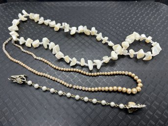 Whiten Stone And Pearl Necklaces And Scarf Chain #533