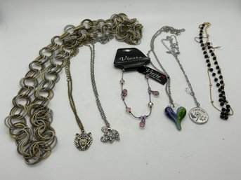 Austrian Crystal Bracelet And Heart, Tiger, Elephant And Other Necklace Lot #607