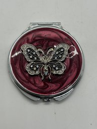 Silver Enameled Butterfly Compact Makeup Mirror Cranberry Macy's #657