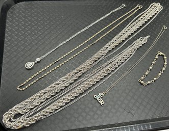 Triple Strand Monet Silver Toned Long Chain Necklace And Other Silver Colored Necklaces And Bracelet #100