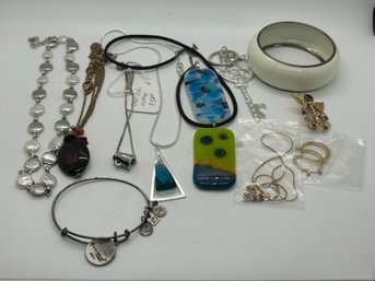 Necklace, Keychain, Pin, Gold Tone Earrings And Bracelet Lot #611