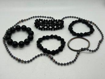 Black Stretch Bracelets And Black Ball Necklace #24