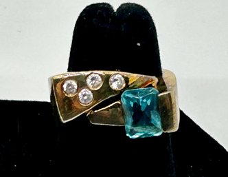 Vintage Estate Vermeil Ring With CZ And Blue Stone Sterling Silver #56