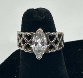 Vintage DQCZ Cubic Zirconia Heart Band Sterling Silver Ring #65